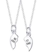 Unwritten Split Heart Best Friends Two Piece Pendant Necklace Set In Sterling Silver