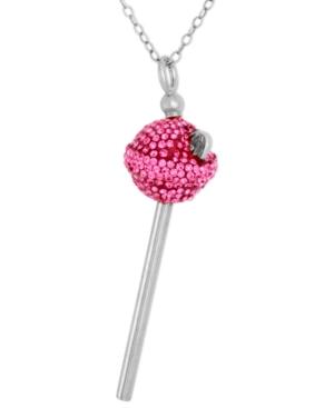 Sis By Simone I Smith Platiunum Over Sterling Silver Necklace, Pink Crystal Mini Lollipop Pendant