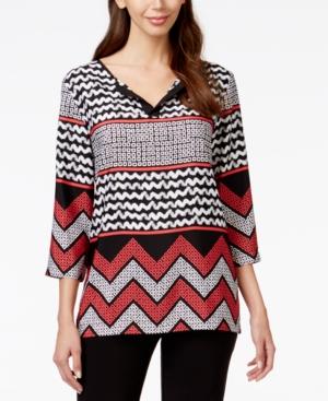 Alfred Dunner Multi-print Split-neck Top