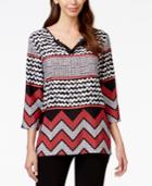 Alfred Dunner Multi-print Split-neck Top