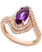 Amethyst (1-1/2 Ct. T.w.) & Diamond (1/2 Ct. T.w.) Marquise Statement Ring In 14k Rose Gold