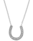 Diamond Horseshoe 18 Pendant Necklace (1/10 Ct. T.w.) In Sterling Silver
