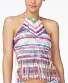 Jessica Simpson Limelight Tribal-print High-neck Fringe Tankini Top Women's Swimsuit