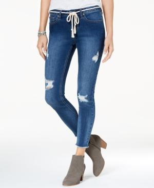 Rampage Juniors' Rope-belt Skinny Ankle Jeans