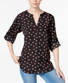 Maison Jules Heart-print Roll-tab Blouse, Only At Macy's