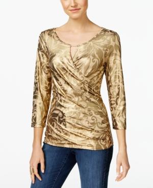 Inc International Concepts Metallic-print Surplice Top, Only At Macy's