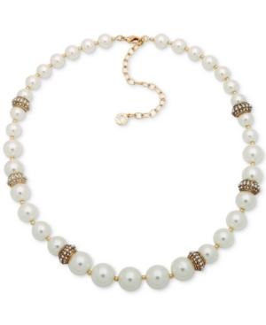 Anne Klein Gold-tone Pave Bead & Imitation Pearl Collar Necklace, 16 + 3 Extender