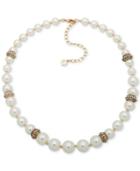 Anne Klein Gold-tone Pave Bead & Imitation Pearl Collar Necklace, 16 + 3 Extender