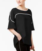Alfani Prima Flutter-sleeve Piped Blouse, Only At Macy's