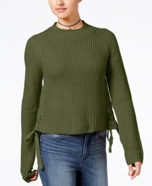 Ultra Flirt By Ikeddi Juniors' Lace-up Cropped Sweater