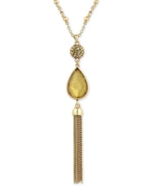 Lucky Brand Gold-tone Reversible Stone & Chain Tassel Pendant Necklace, A Macy's Exclusive Style