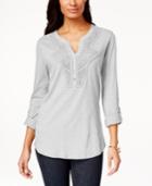 Style & Co. Crochet-trim Henley Top, Only At Macy's