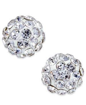 Crystal Ball Stud Earrings In 10k White Gold