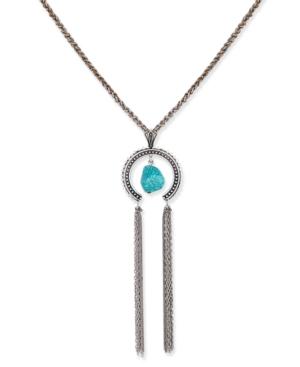 Silver-tone Blue Stone Crescent Tassel Lariat Necklace