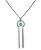 Silver-tone Blue Stone Crescent Tassel Lariat Necklace