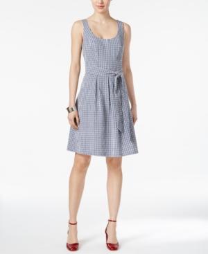 Nine West Gingham Belted Fit & Flare Dress
