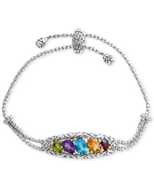 Effy Multi-gemstone Bolo Bracelet (4-7/8 Ct. T.w.) In Sterling Silver & 18k Gold