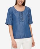 Tommy Hilfiger Lace-up Chambray Top, Created For Macy's