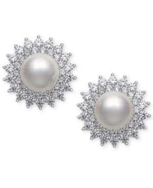 Cultured Freshwater Pearl (8mm) And Cubic Zirconia Earrings In Sterling Silver