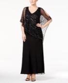 J Kara Plus Size Hand-beaded Capelet Gown
