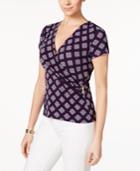 Charter Club Petite Printed Faux-wrap Top, Created For Macy's