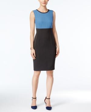 Kasper Crepe Colorblocked Sheath Dress