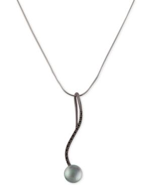 Majorica Black Stainless Steel Jet Cubic Zirconia & Gray Imitation Pearl Lariat Necklace