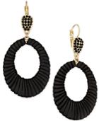 Inc International Concepts Gold-tone Jet Pave Faux Leather Wrapped Hoop Drop Earrings, Only At Macy's