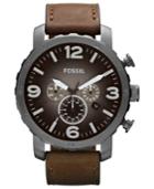 Fossil Men's Chronograph Nate Brown Leather Strap Watch 50mm Jr1424