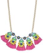 I.n.c. Gold-tone Multicolor Bead Flower & Tassel Statement Necklace, 18 + 3 Extender, Created For Macy's
