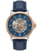Kenneth Cole New York Men's Automatic Blue Leather Strap Watch 44mm