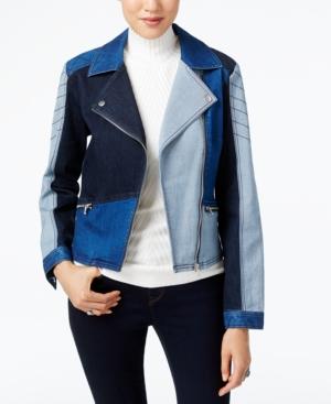 Inc International Concepts Patchwork Denim Moto Jacket, Only At Macy's