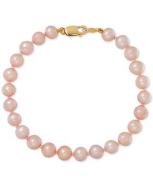 Children's Pink Cultured Freshwater Pearl (4-1/2mm) Bracelet In 14k Yellow Gold