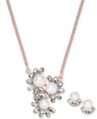 Charter Club Rose Gold-tone Imitation Pearl Pendant Necklace And Stud Earrings