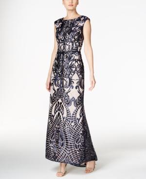 Vince Camuto Sequined Embroidered Open-back Gown