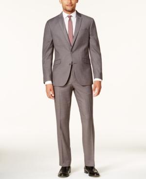 Kenneth Cole Reaction Men's Slim-fit Gray & Burgundy Plaid Techni-cole Suit
