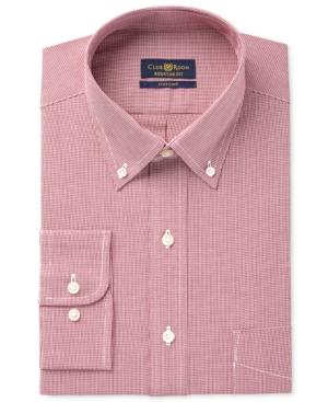 Club Room Estate Men's Classic-fit Wrinkle-resistant Cranberry Houndstooth Dress Shirt, Only At Macy's
