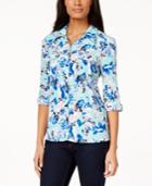 Ny Collection Petite Printed Roll-tab Utility Shirt