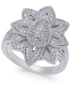 Diamond Fancy Floral Statement Ring (1/7 Ct. T.w.) In Sterling Silver