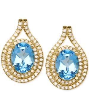 Blue Topaz (4-1/2 Ct. T.w.) And Diamond (5/8 Ct. T.w.) Earrings In 14k Gold