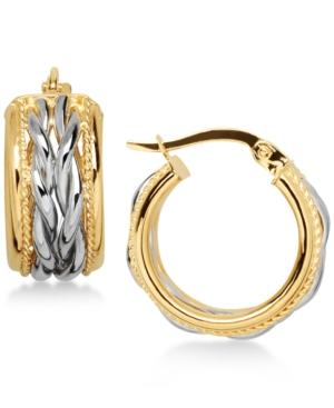 Two-tone Braided Hoop Earrings In 14k Gold And White Gold