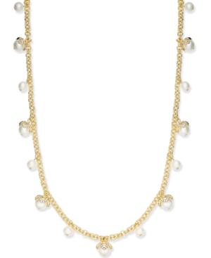 Charter Club Gold-tone Imitation Pearl And Pave Shaky Long Necklace, Created For Macy's