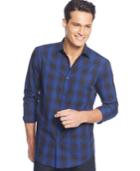 Alfani Black Big And Tall Thomas Ombre Plaid Shirt