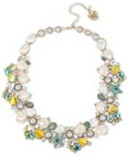 Betsey Johnson Gold-tone Crystal & Imitation Pearl Shell Cluster Collar Necklace, 17 + 3 Extender