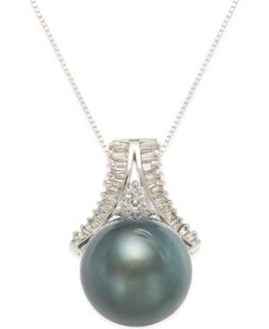 Cultured Black Tahitian Pearl (13mm) And Diamond (1/3 Ct. T.w.) Pendant Necklace In 14k White Gold