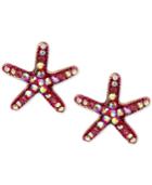 Betsey Johnson Gold-tone Crystal Pave Starfish Stud Earrings