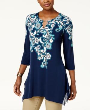 Jm Collection Printed Handkerchief-hem Tunic, Created For Macy's