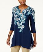Jm Collection Printed Handkerchief-hem Tunic, Created For Macy's