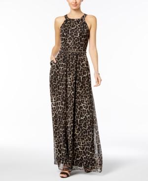 Sl Fashions Embellished Animal-print Maxi Dress