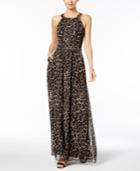 Sl Fashions Embellished Animal-print Maxi Dress